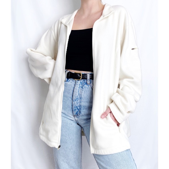 L.L. Bean Jackets & Blazers - Vintage L.L Bean Oversized Ivory White Full Zip Up Fleece Jacket